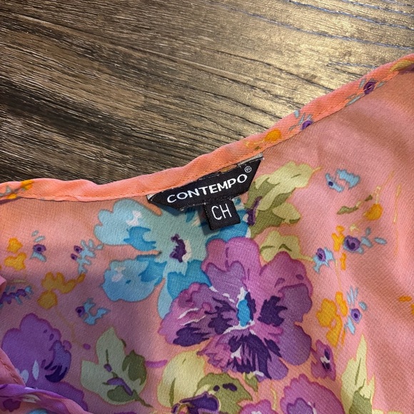 Floral Sleeveless Top - Peach and Purple - Picture 3 of 3